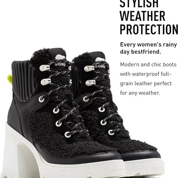New! Sorel Women's Brex Heel Cozy Lace Boots Black/Sea Salt  DD407 - Picture 2 of 9